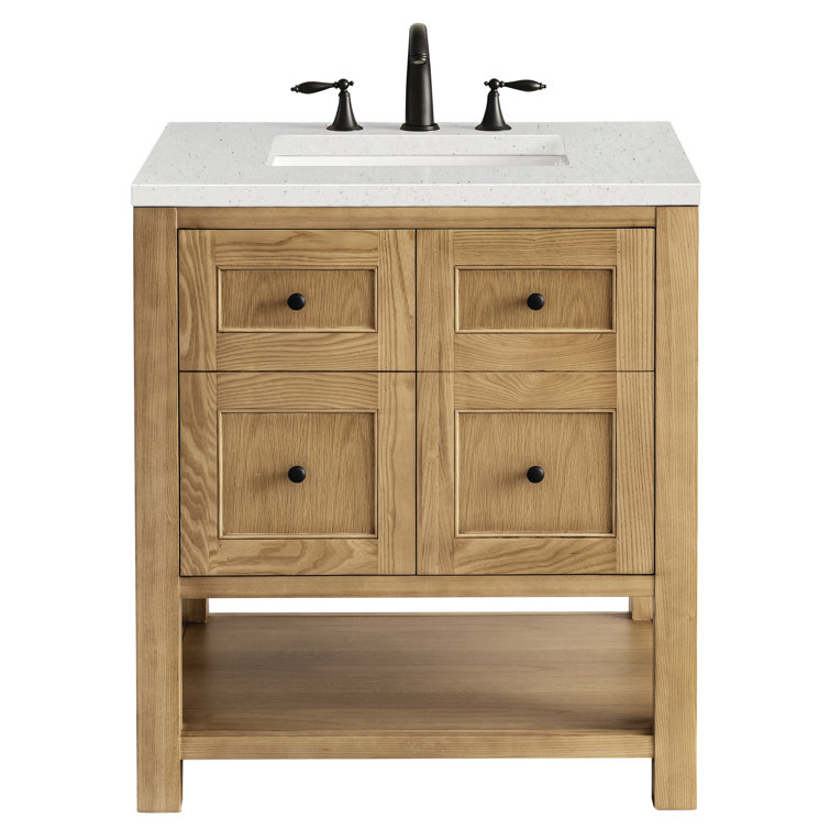 Light Natural Oak 30" Single Bathroom Vanity with Solid Surface Top