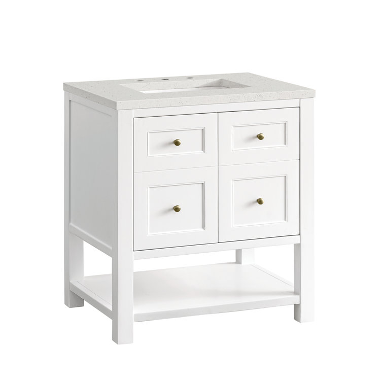 Bright White Solid Wood Single Vanity with Brass Knobs