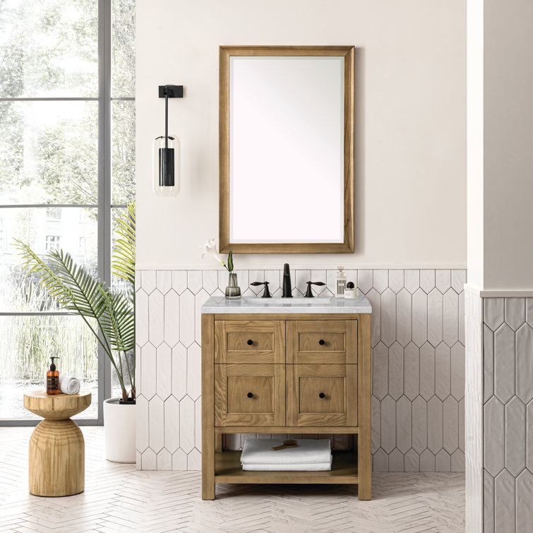 Light Natural Oak 30" Single Bathroom Vanity with Solid Surface Top
