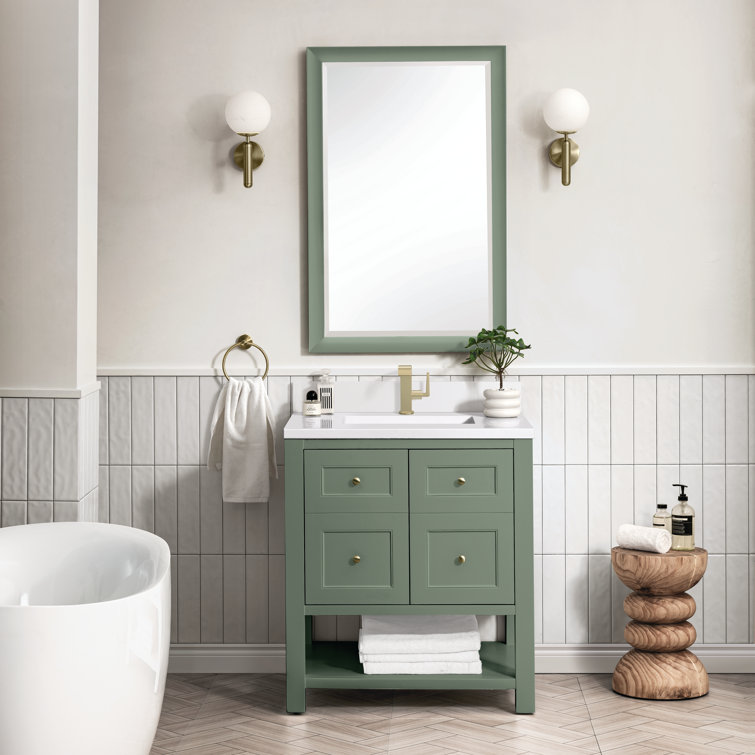 Smokey Celadon Solid Wood Single Vanity with Charcoal Soapstone Top