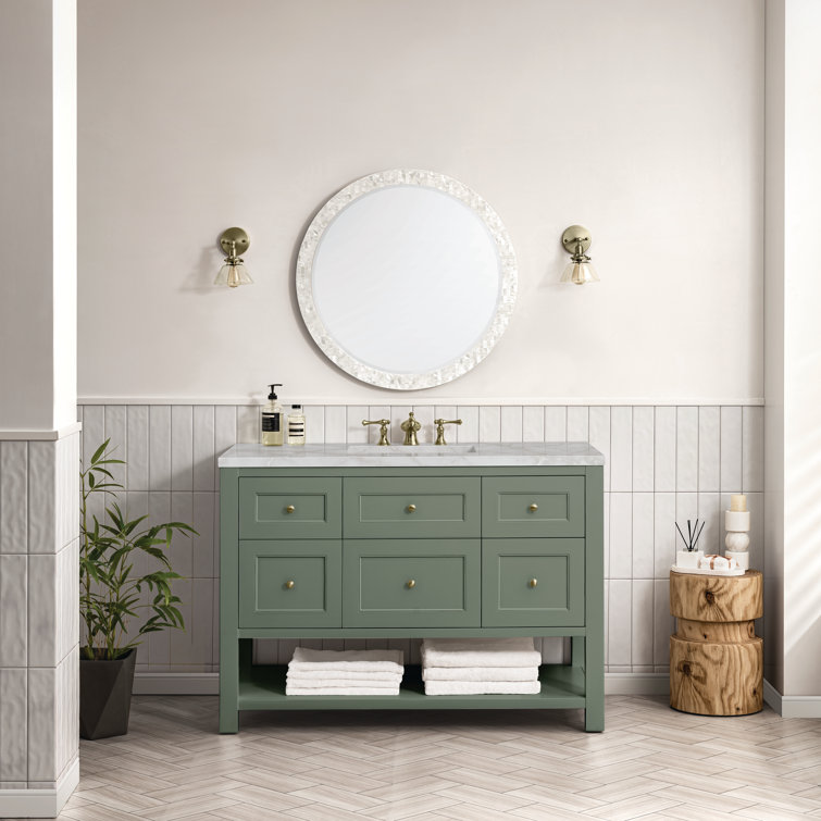 Smokey Celadon Solid Wood Single Vanity with Brass Hardware