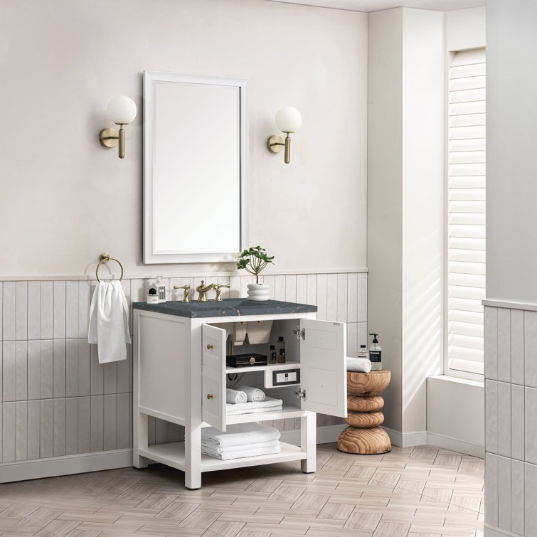 Bright White Solid Wood Transitional Single Vanity Cabinet