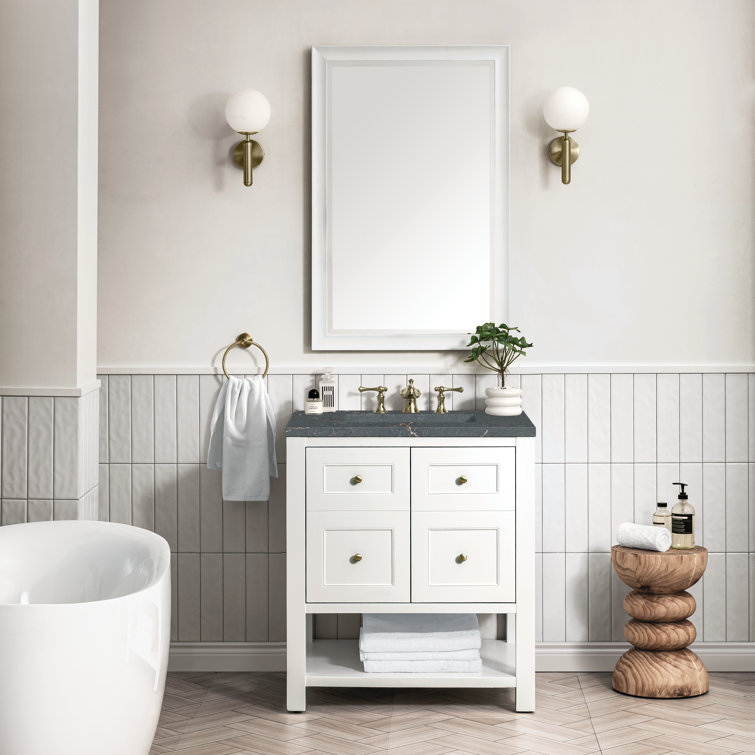 Bright White Solid Wood Transitional Single Vanity Cabinet