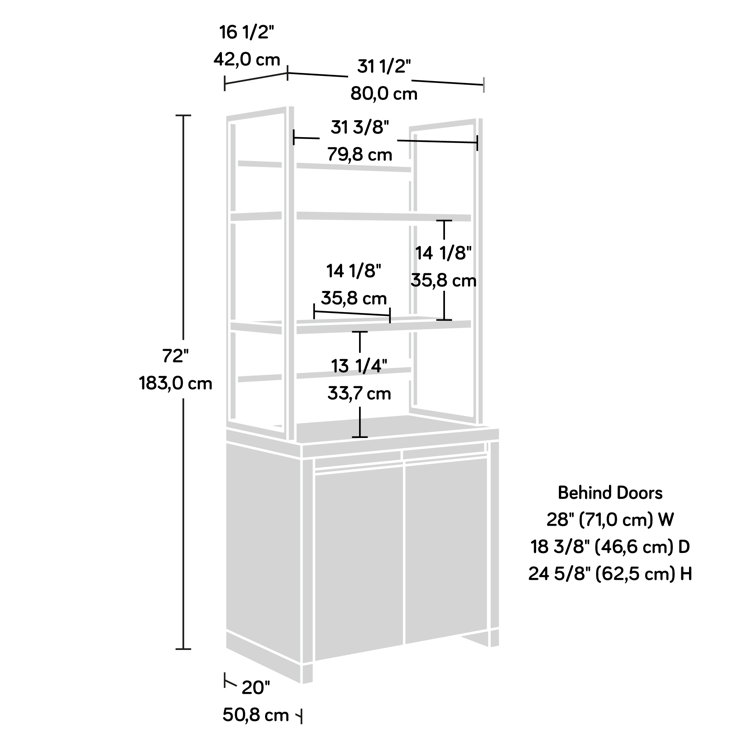 Gray Adjustable 2-Door Library Cabinet with Hutch