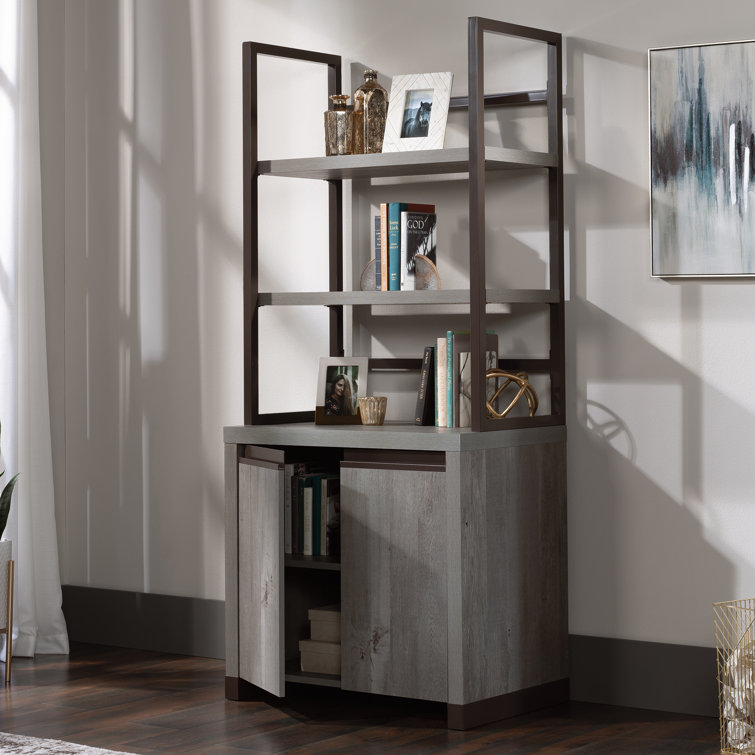 Gray Adjustable 2-Door Library Cabinet with Hutch