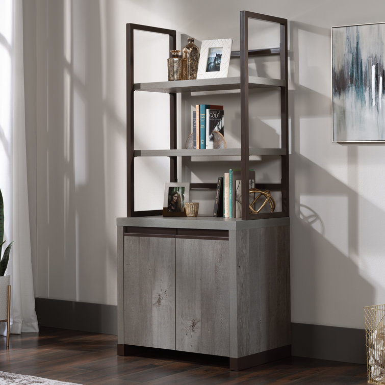 Gray Adjustable 2-Door Library Cabinet with Hutch