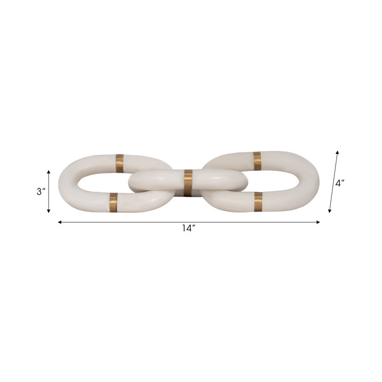 White and Gold Marble Chain Link Sculpture Decor
