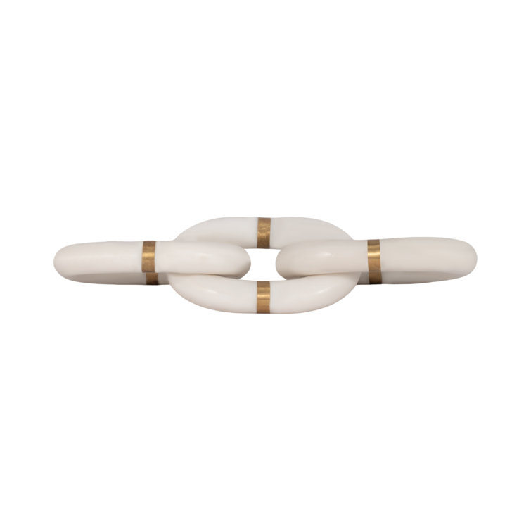 White and Gold Marble Chain Link Sculpture Decor