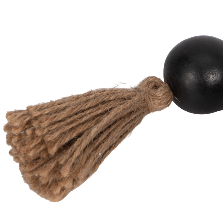 Black Mango Wood Beaded Garland with Tassel, 28"