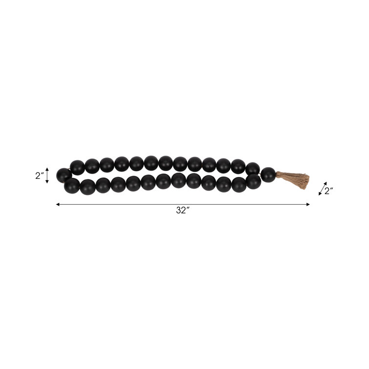 Black Mango Wood Beaded Garland with Tassel, 28"