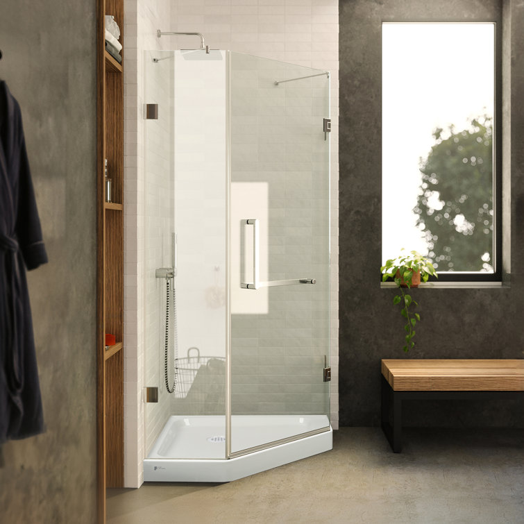Polished Chrome Neo Angle Frameless Glass Shower Enclosure with Acrylic Base