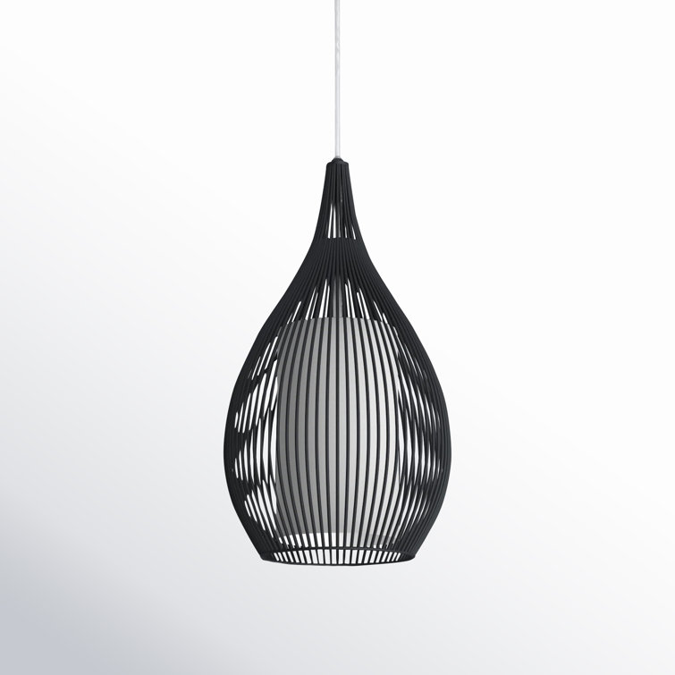 Razoni 59'' Black Metal Cast Cage Mini Pendant with Opal Glass