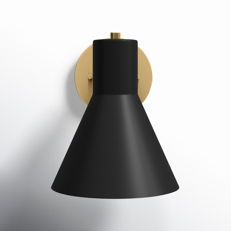 Black and Brass Steel Cone Shade Dimmable Sconce