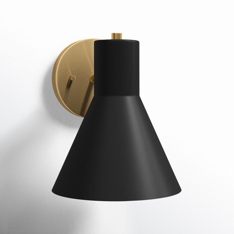 Black and Brass Steel Cone Shade Dimmable Sconce