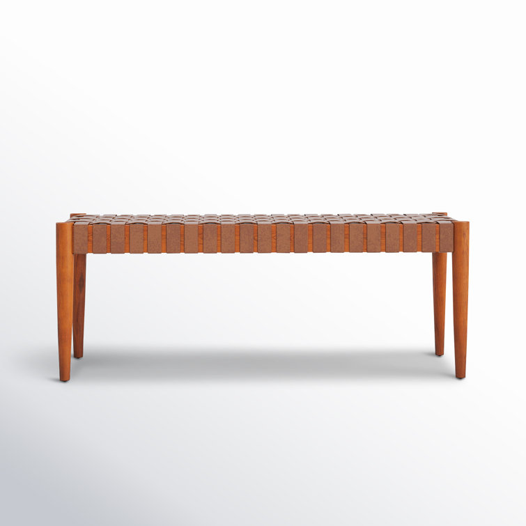 Amalia 47'' Cognac Leather and Dark Brown Mindi Wood Bench
