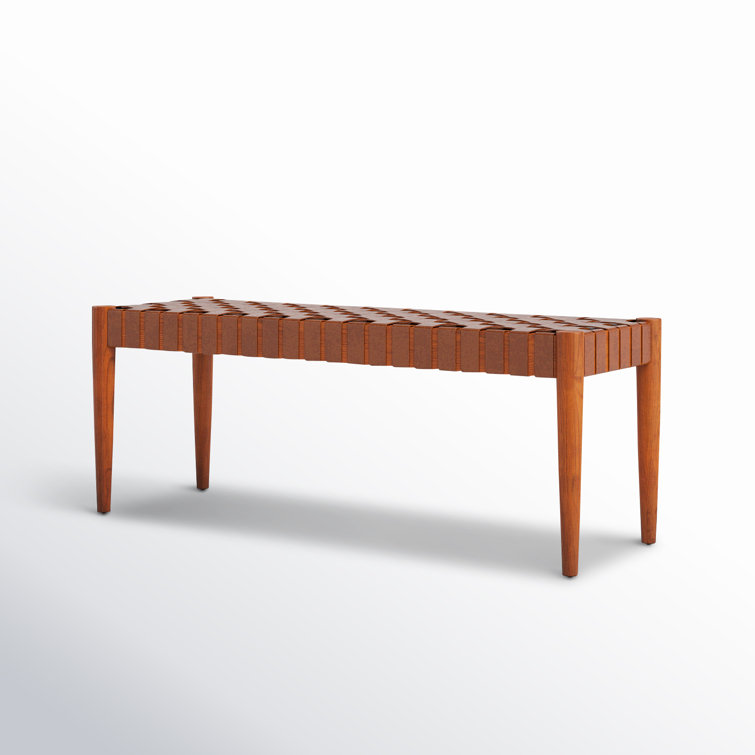 Amalia 47'' Cognac Leather and Dark Brown Mindi Wood Bench
