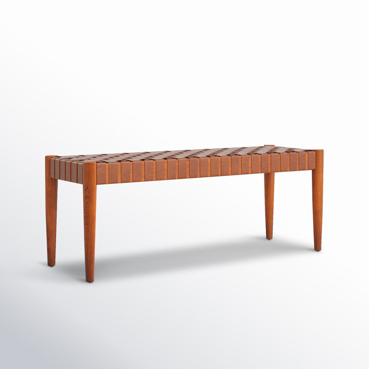 Amalia 47'' Cognac Leather and Dark Brown Mindi Wood Bench
