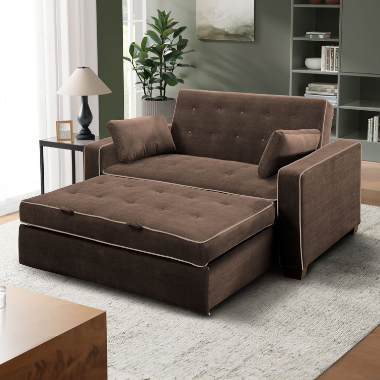 Java Brown Tufted Microfiber Queen Sleeper Sofa with Wood Frame