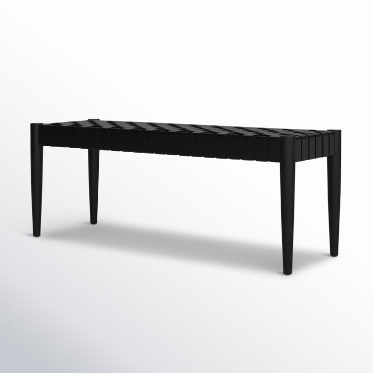 Amalia Mindi Wood and Woven Leather Entryway Bench