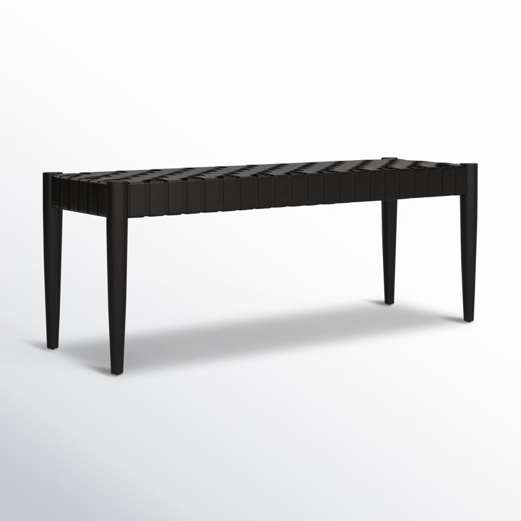 Amalia Mindi Wood and Woven Leather Entryway Bench