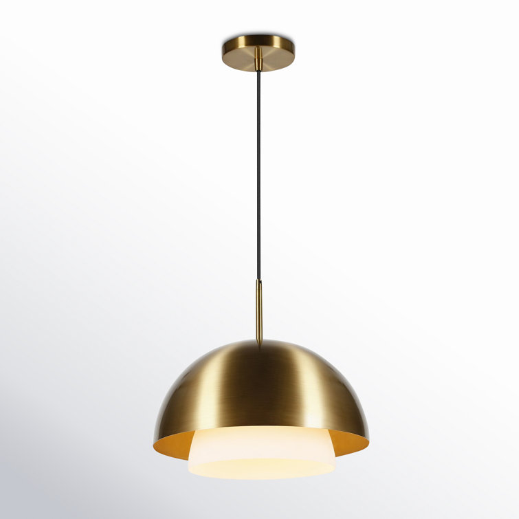 Brass and Glass Dome Pendant Light with Adjustable Cord