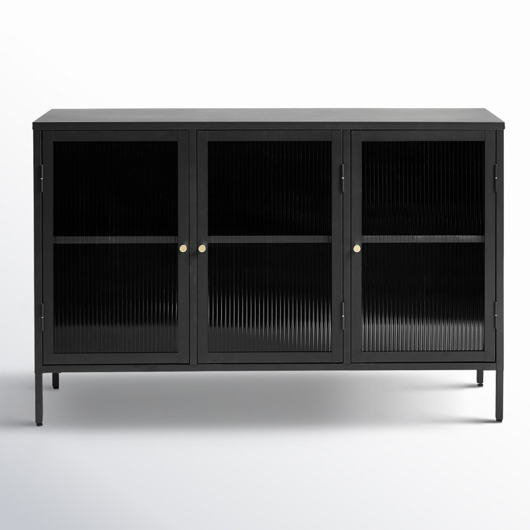 Black Steel and Glass 52'' Modern Sideboard with Gold Hardware
