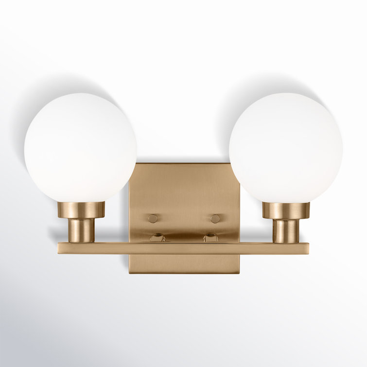 Clybourn Satin Brass 2-Light Vanity with Milk Glass Shades