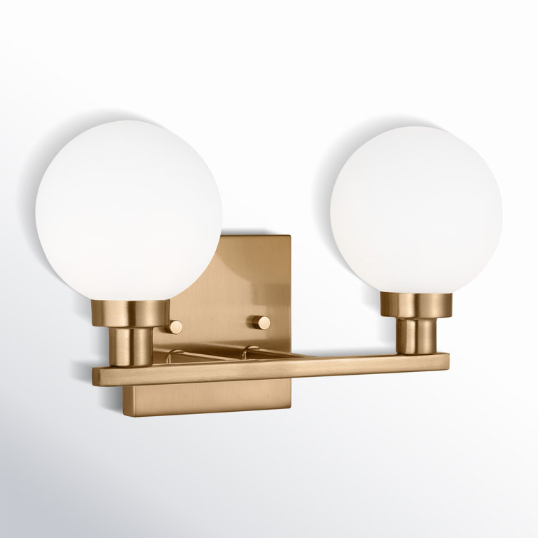 Clybourn Satin Brass 2-Light Vanity with Milk Glass Shades