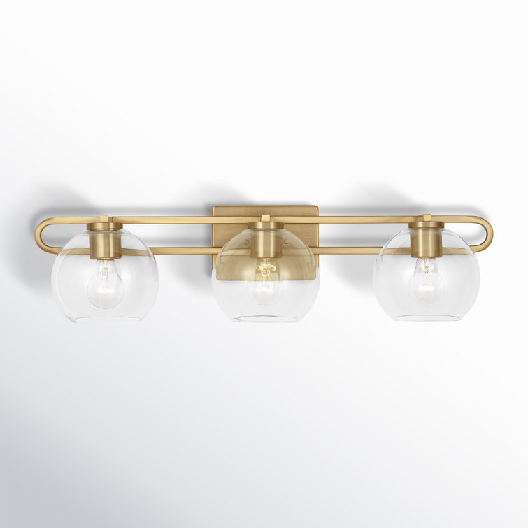 Eveline Satin Brass 3-Light Dimmable Vanity Light with Clear Glass Shades