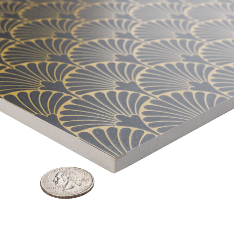 Manhattan Noir 12" x 12" Gold Motif Matte Porcelain Tile