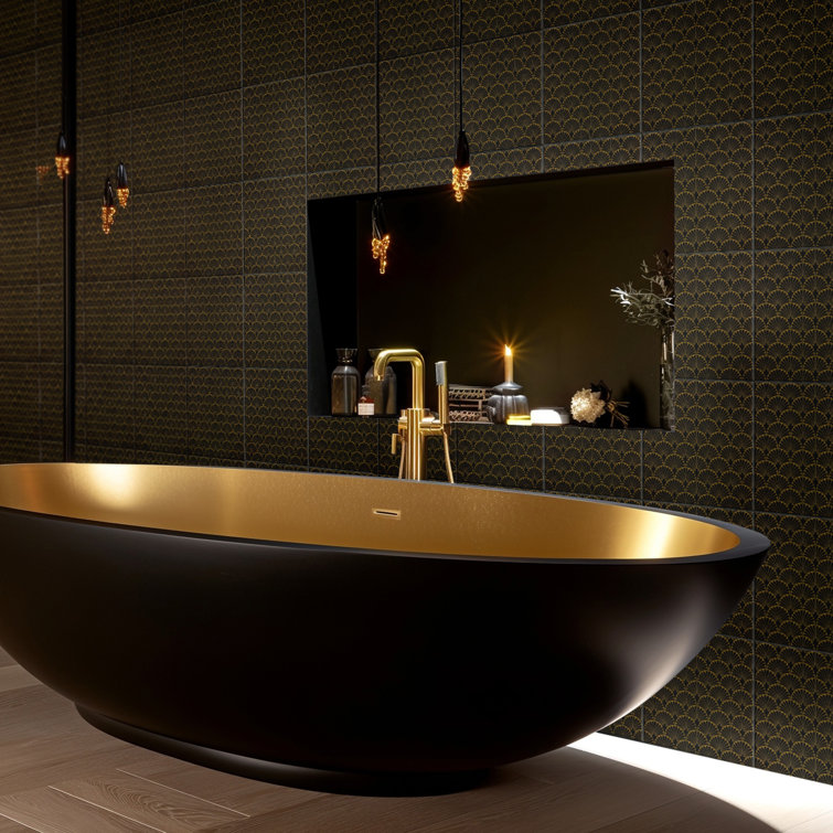 Manhattan Noir 12" x 12" Gold Motif Matte Porcelain Tile