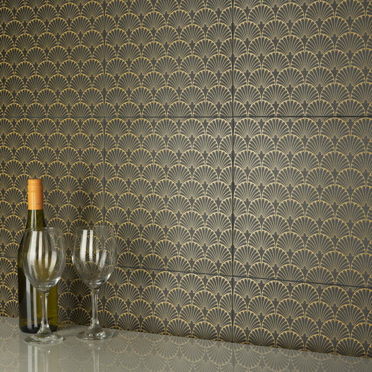 Manhattan Noir 12" x 12" Gold Motif Matte Porcelain Tile