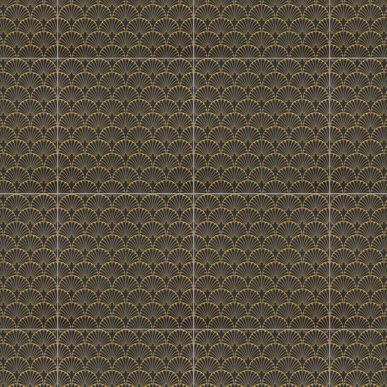 Manhattan Noir 12" x 12" Gold Motif Matte Porcelain Tile