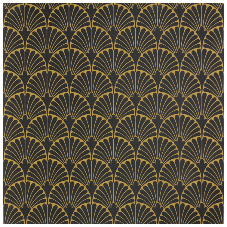 Manhattan Noir 12" x 12" Gold Motif Matte Porcelain Tile