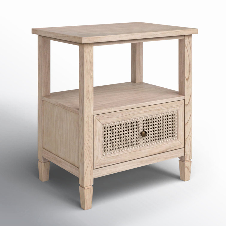 Desert Sand Solid Wood Nightstand with Cane Drawer