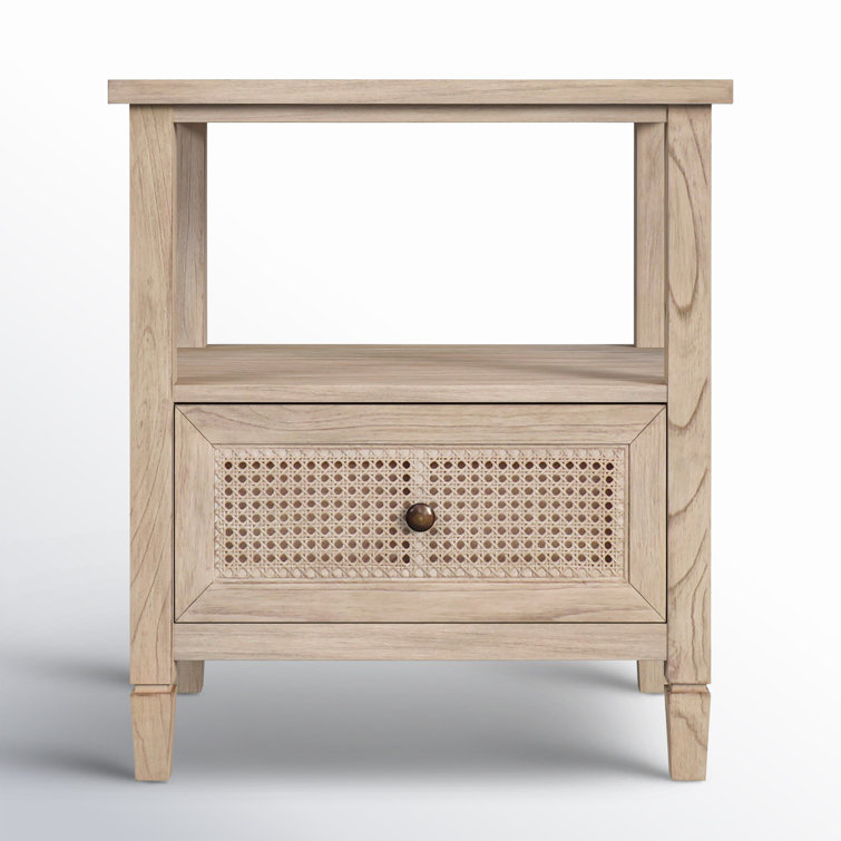 Desert Sand Solid Wood Nightstand with Cane Drawer