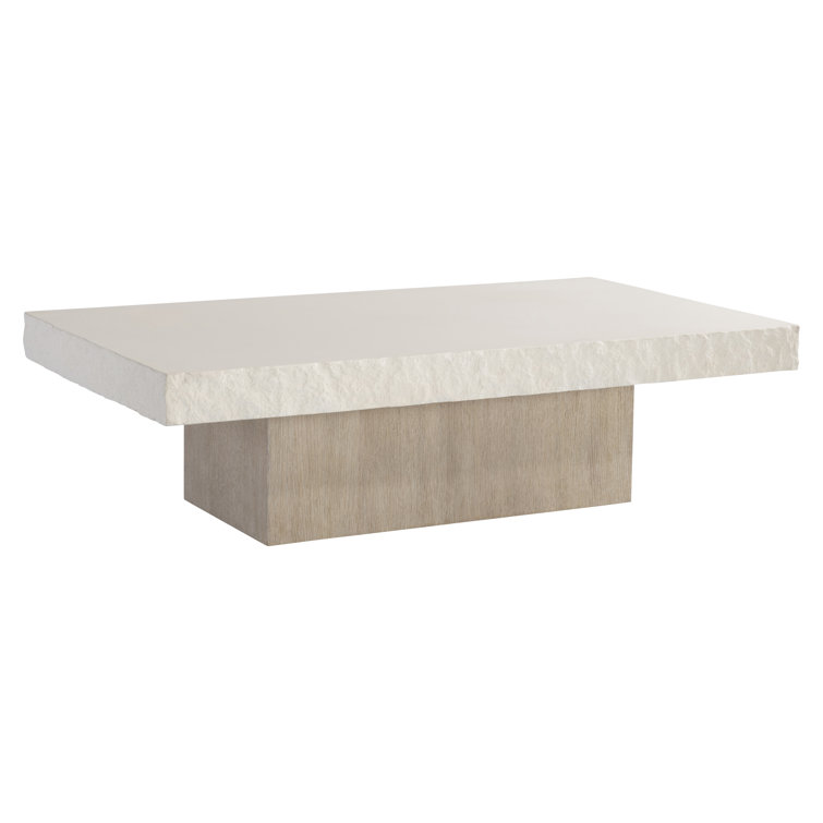 Vintage Cream Concrete and Oak Rectangular Cocktail Table