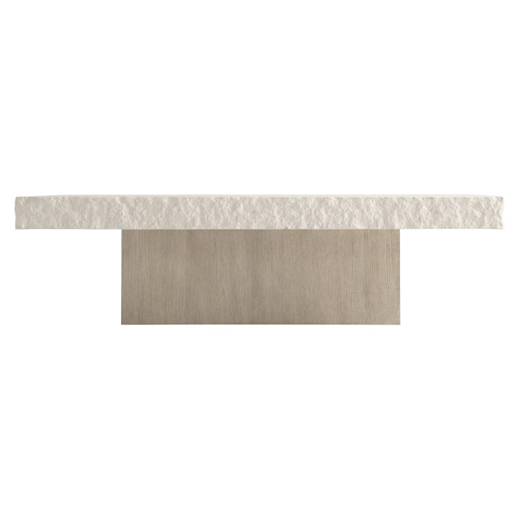 Vintage Cream Concrete and Oak Rectangular Cocktail Table