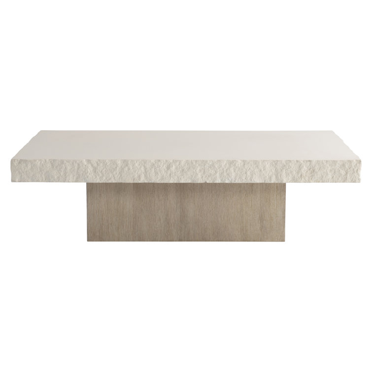 Vintage Cream Concrete and Oak Rectangular Cocktail Table
