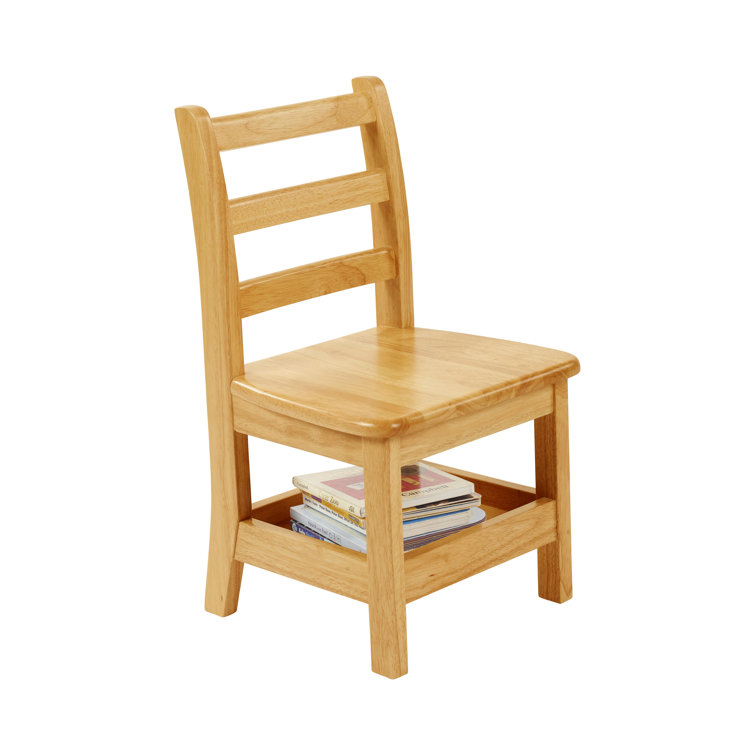 Natural Rubberwood Ladderback Kids Chairs with Storage, 2-Pack