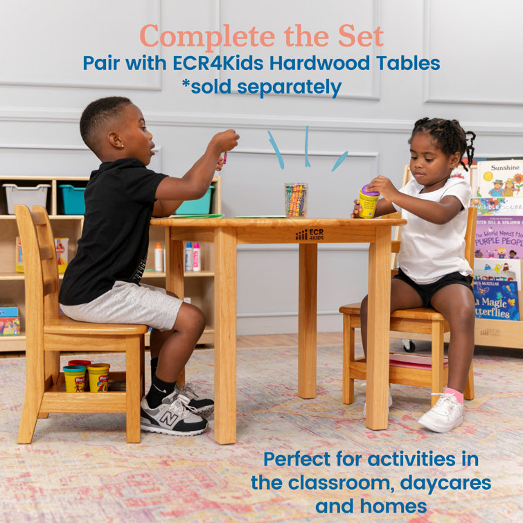 Natural Rubberwood Ladderback Kids Chairs with Storage, 2-Pack