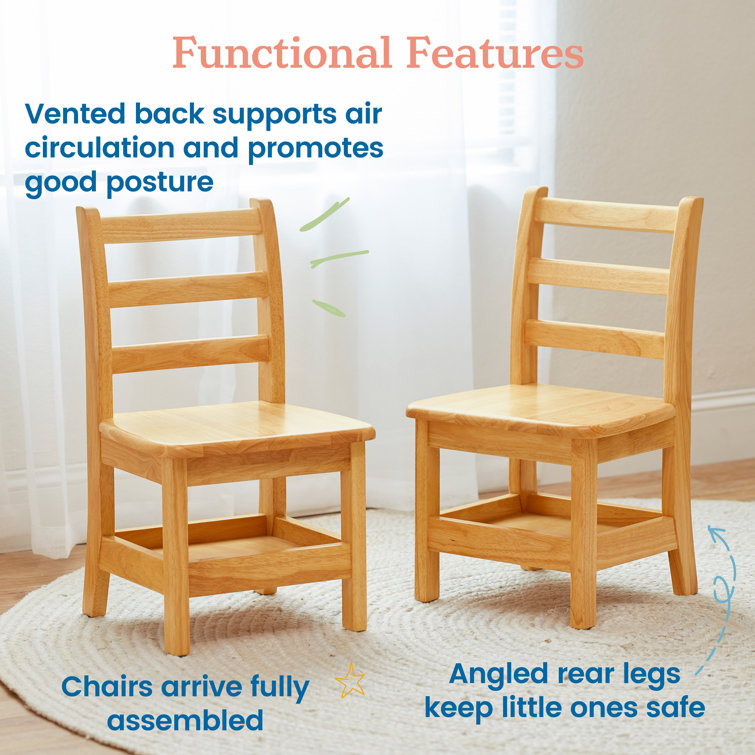 Natural Rubberwood Ladderback Kids Chairs with Storage, 2-Pack