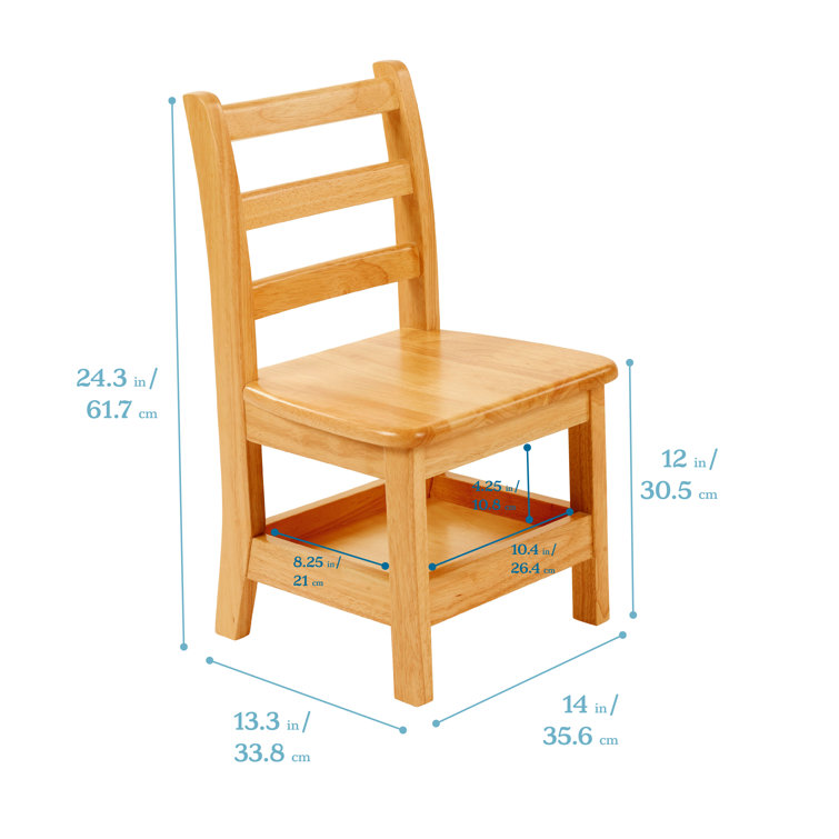 Natural Rubberwood Ladderback Kids Chairs with Storage, 2-Pack