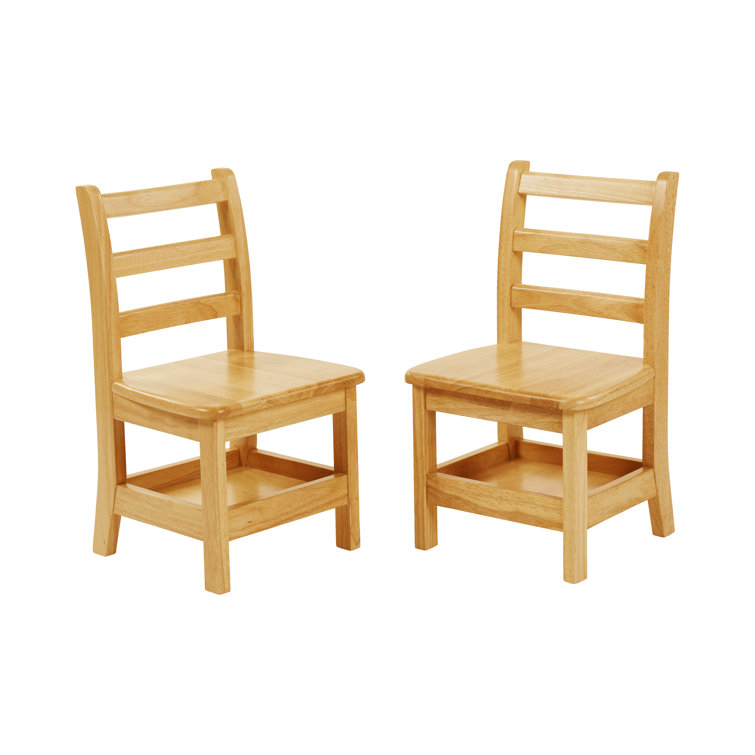 Natural Rubberwood Ladderback Kids Chairs with Storage, 2-Pack