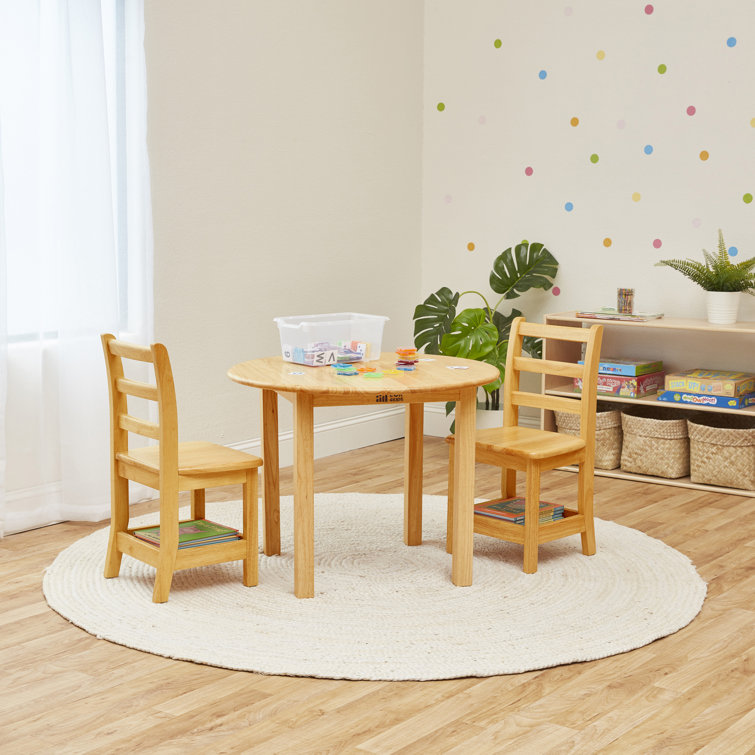 Natural Rubberwood Ladderback Kids Chairs with Storage, 2-Pack