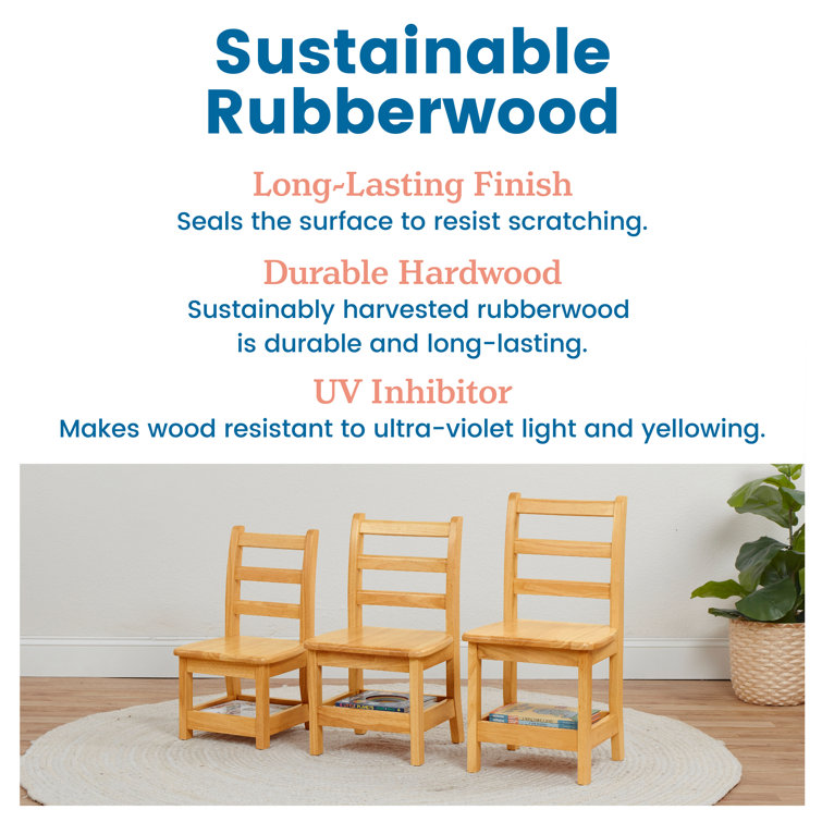 Natural Rubberwood Ladderback Kids Chairs with Storage, 2-Pack