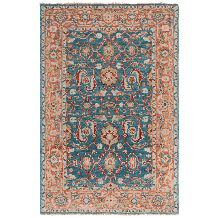 Hand-Knotted Gray and Turquoise Wool Area Rug 6' x 9'