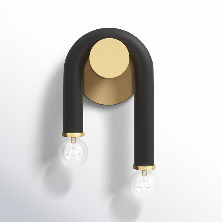 Whimsical Modern Black and Brass Dual-Bulb Wall Sconce