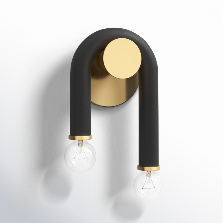 Whimsical Modern Black and Brass Dual-Bulb Wall Sconce