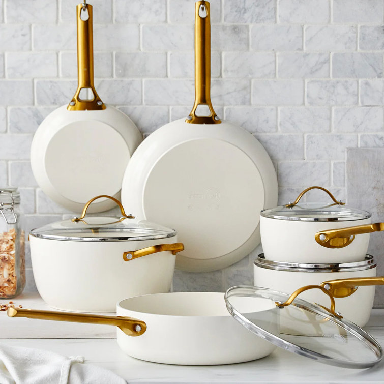 Cream and Gold 10-Piece Ceramic Nonstick Cookware Set